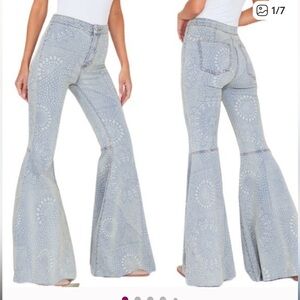 Rare Vintage Boho Mandala Flare Bell Bottom Jeans